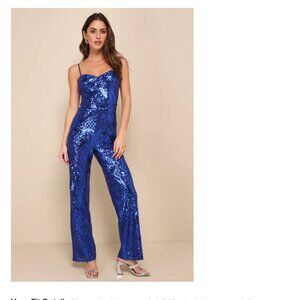 Lulus Immaculate Sparkle Royal Blue Sequin Sleeveless Bustier Jumpsuit